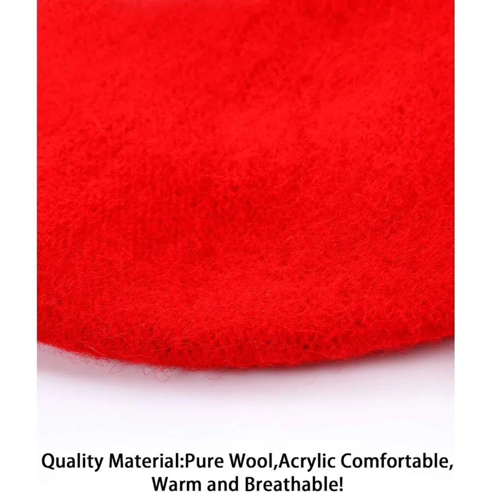 Wool Beret Hat with Silky Scarf Brooch Women Solid French Beanie Accessory